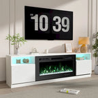Mobile TV nero da 185 cm con caminetto elettrico da 91 cm – Consolle multimediale 2 in 1, per TV fino a 80 pollici